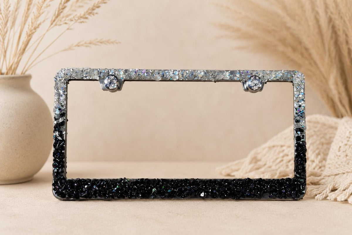 Black obsidian and quartz bling license plate frame real stones ombré black and quartz plate frame cute