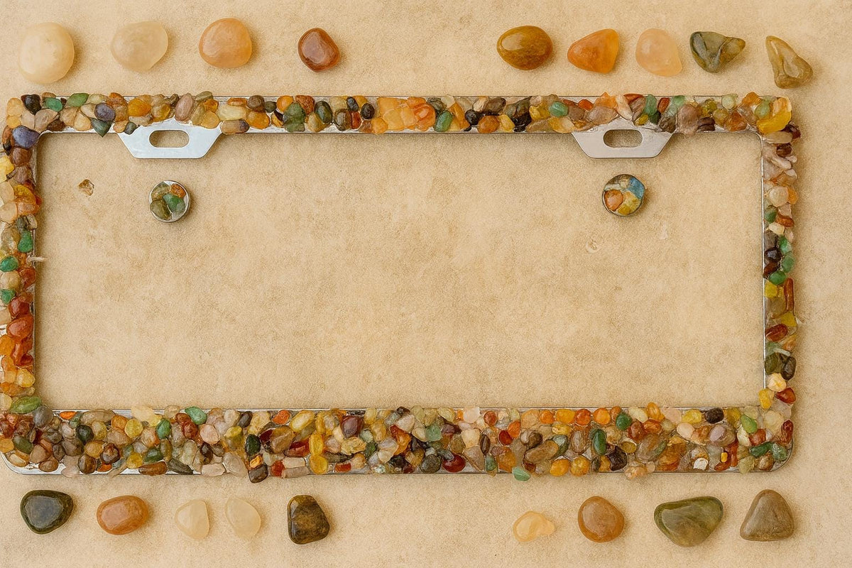 natural stone bling license plate frame with mixed crystals plate for car boho esthetic