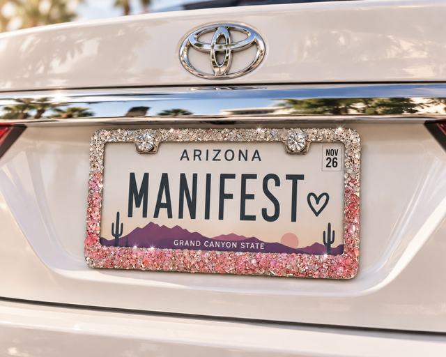 Quartz and rose quartz pink bling license plate frame gift for new car pink bling real crystals