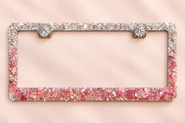 Quartz and rose quartz pink bling license plate frame gift for new car pink bling real crystals