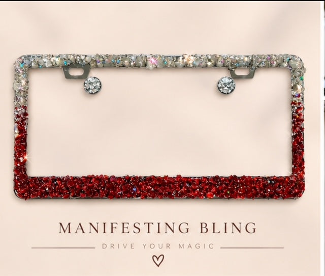 Quartz and ruby red bling license plate frame real stones ombré clear quartz and ruby red glass  plate frame cute
