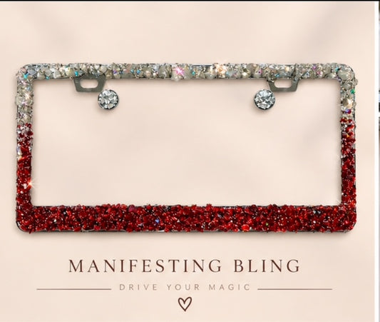 Quartz and ruby red bling license plate frame real stones ombré clear quartz and ruby red glass  plate frame cute