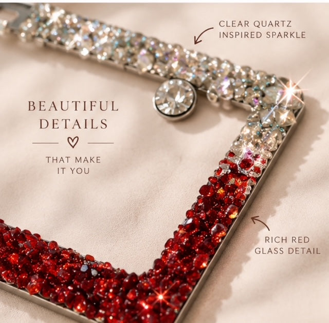 Quartz and ruby red bling license plate frame real stones ombré clear quartz and ruby red glass  plate frame cute