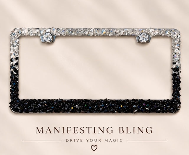 Black obsidian and quartz bling license plate frame real stones ombré black and quartz plate frame cute
