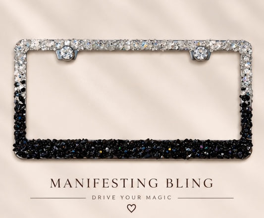 Black obsidian and quartz bling license plate frame real stones ombré black and quartz plate frame cute
