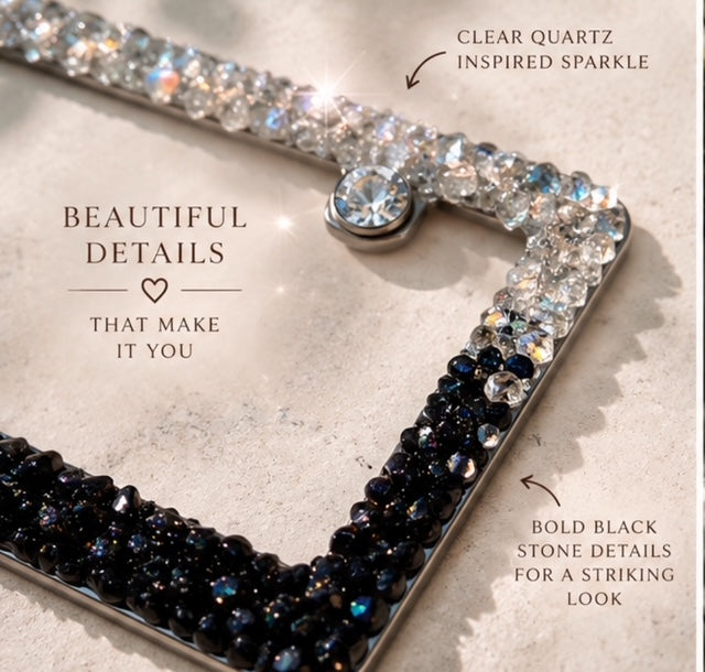 Black obsidian and quartz bling license plate frame real stones ombré black and quartz plate frame cute