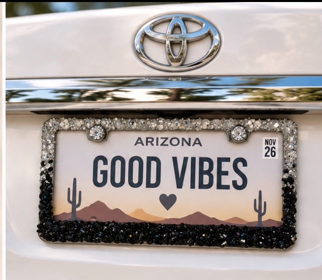 Black obsidian and quartz bling license plate frame real stones ombré black and quartz plate frame cute