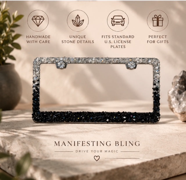 Black obsidian and quartz bling license plate frame real stones ombré black and quartz plate frame cute