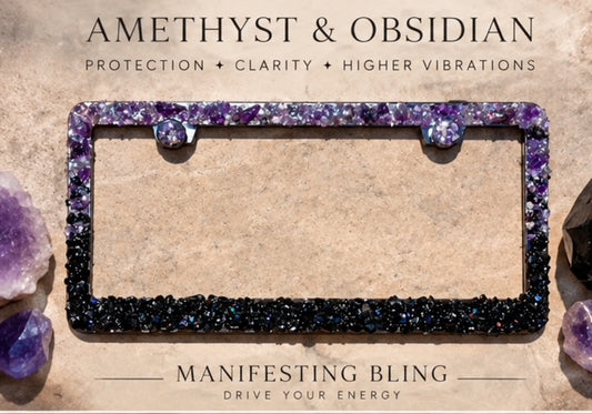 Black obsidian and amethyst bling license plate frame real stones ombré black and amethyst plate frame cute