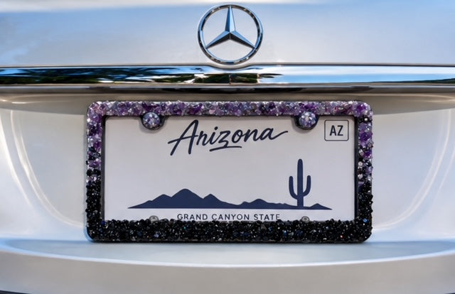 Black obsidian and amethyst bling license plate frame real stones ombré black and amethyst plate frame cute
