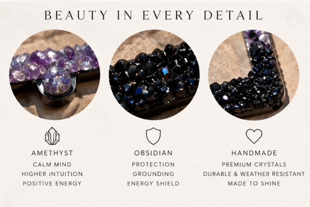 Black obsidian and amethyst bling license plate frame real stones ombré black and amethyst plate frame cute