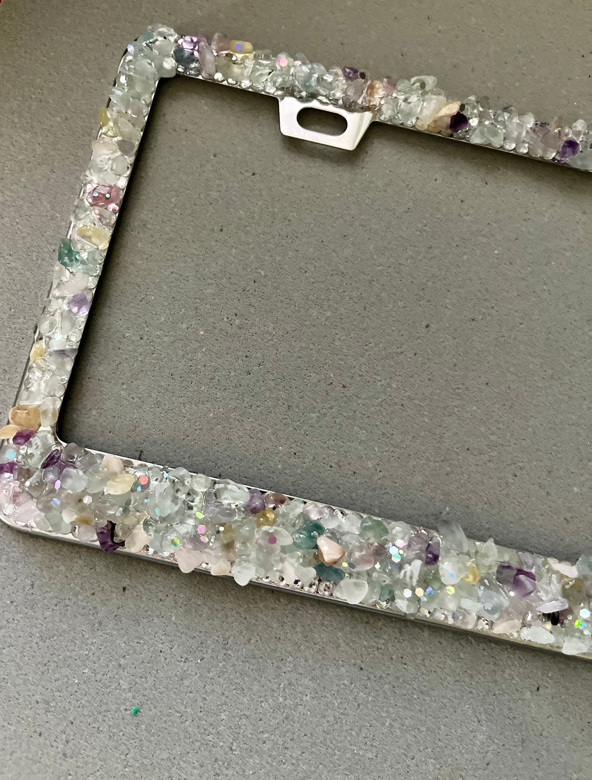 Crystal Gemstone License Plate Frame – Handmade Sparkling Car Accessory with Amethyst, Quartz & Fluorite | Metaphysical Boho Vibes