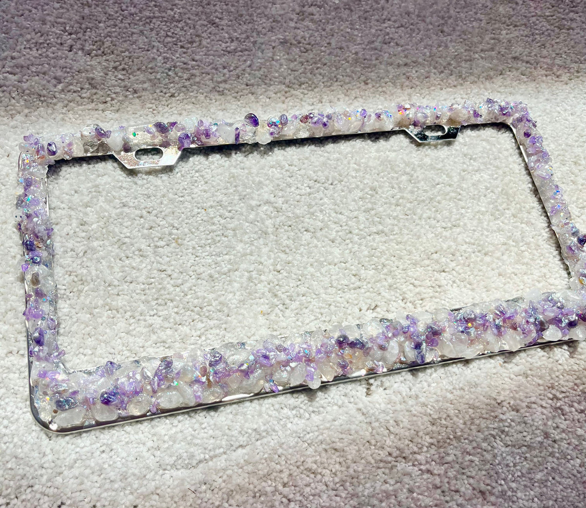 Arora Purple license plate frame quartz real aurora crystal license plate frame with bling natural stone plate cover