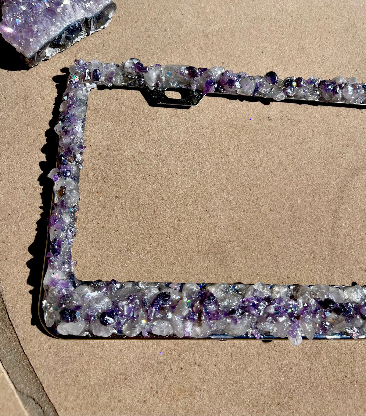 Arora Purple license plate frame quartz real aurora crystal license plate frame with bling natural stone plate cover