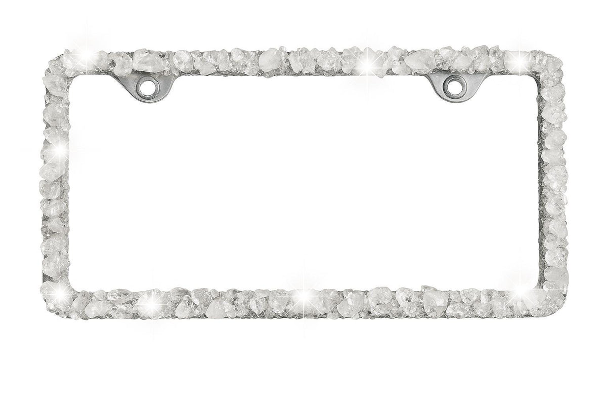 Luxury Clear Quartz Crystal License Plate Frame  Sparkling Car Accessory for Women  Glam Bling Rhinestone Frame